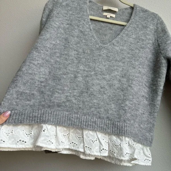 Sezane Alfred Kid Mohair Merino Knit Jumper Sweater Gray V Neck Size Small - Image 2