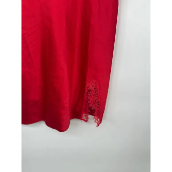 Victorias Secret Slip Dress Women XL Red Eyelash Lace Trim Satin Chemise Nightie - Image 2