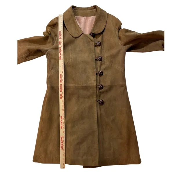 Vintage 60’s Leather Jacket Coat Brown Small Suede Leather Buttons Lined Collar - Image 7