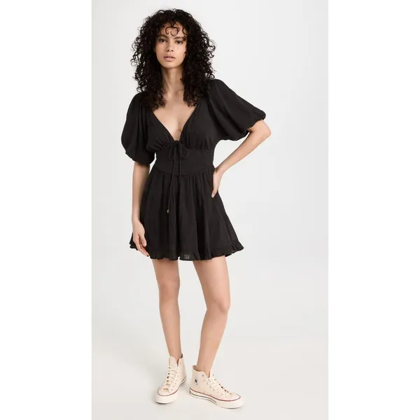 Free People Women's Perfect Day Cotton Mini Dress Black size Medium Open back - Image 4