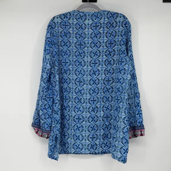La Blanca Womens L Blue Print Tunic Swim Cover Up Beach Resort Top‎ V Neck - Image 2