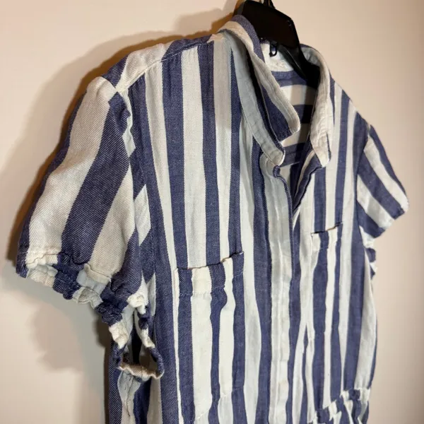 Pact The Harbour Organic Cotton Hemp Blend Romper Womens XL Blue White Stripes - Image 2
