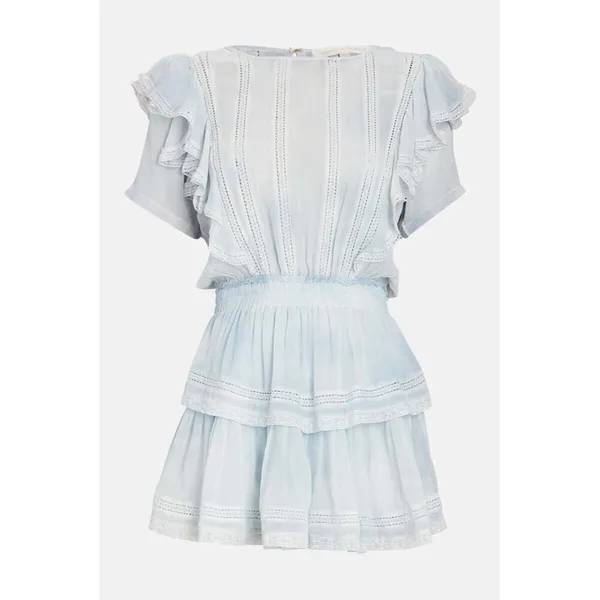 NWT LoveShackFancy Natasha Mini in Bedroom Blue Hand Dye Ruffle Viscose Dress L - Image 5