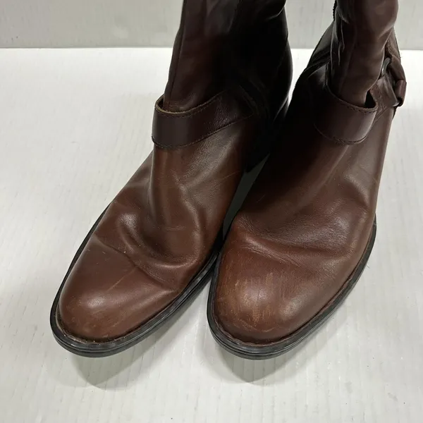 Born Riding Boots Womens 7.5 Brown Leather Knee High Zip Strap Block Heel W62417 - Image 10