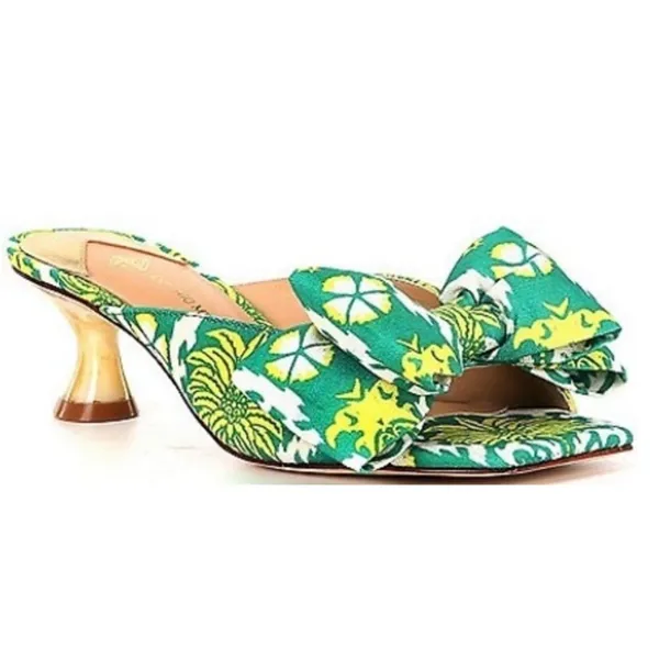 Antonio Melani Alora Royal Palm Print Bow Detail Slide Sandal Kitten Heels - Image 2