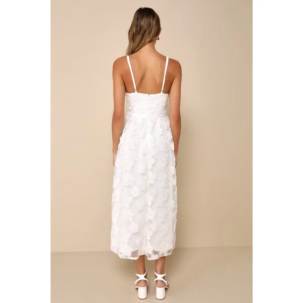 Lulus Delightful Charisma White Embroidered Sequin Mesh Dress Classy Long Medium - Image 3