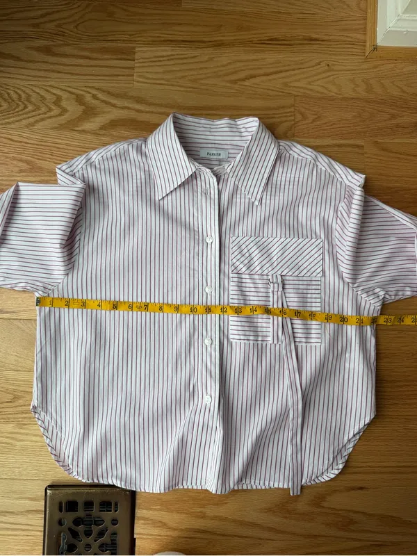 Parker Stripe Cotton Cropped Button Down Utility Pocket Shirt Size M/L - Image 8