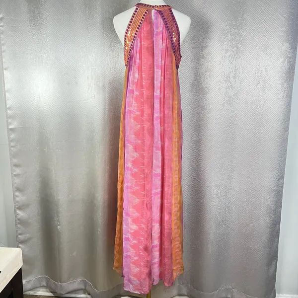Zara Pink Orange Tie Dye Sequin Halter Maxi Dress Bohemian Festival Size M - Image 5