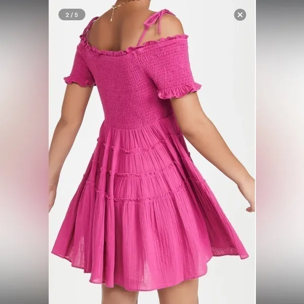 FREE PEOPLE HAPPY WITH YOU SMOCKED TIERED MINI DRESS IN pink plum xs - Image 5