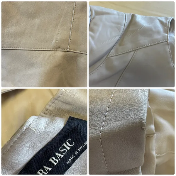 Zara Basic Nude Beige Faux Leather Collarless Zip Up‎ Jacket 3046/031/644 Sm - Image 10