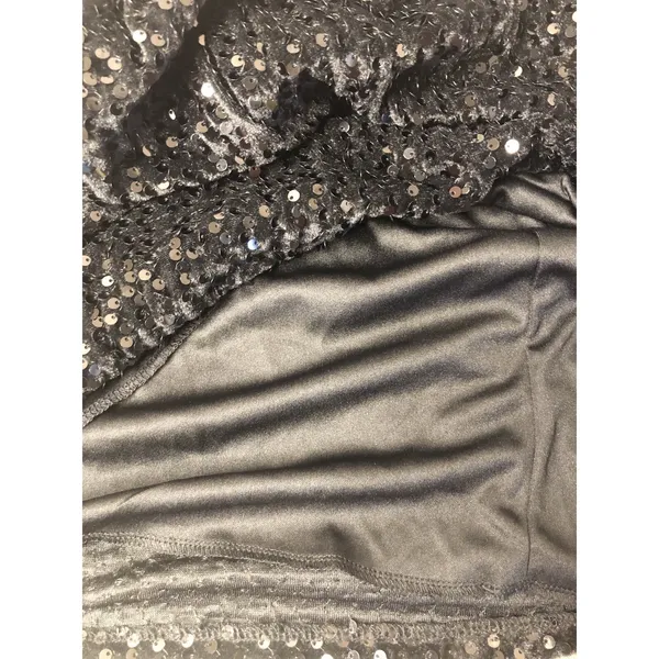 Black Velvet and Sequin Mini Dress Sheer Mesh Long Sleeve V-Neck Party Cocktail - Image 4