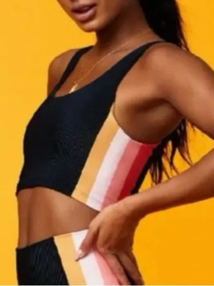Beach Riot Tessa Top In Coral Stripe In Black - Image 2