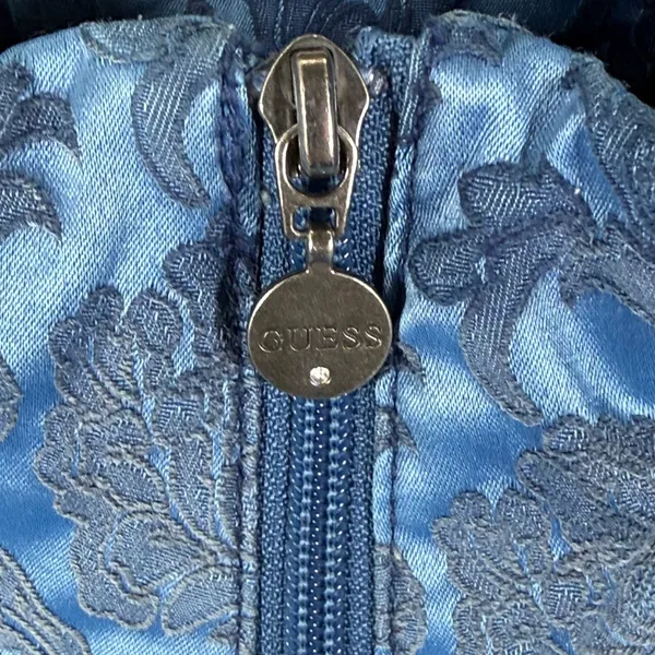 Guess Womens Blue Floral Damask Puffer Jacket Full Zip Quilted Coat Large L - Image 4