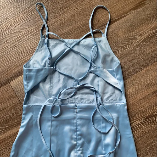 NWT Charcoal Baby Blue Spaghetti Strap One Wish Maxi Dress 6 - Image 8