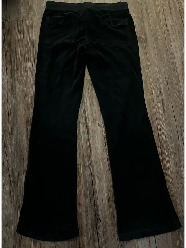 Y2K Pegasus Black Velour Flared Fleur-De-Lis Track Pants S - Image 3