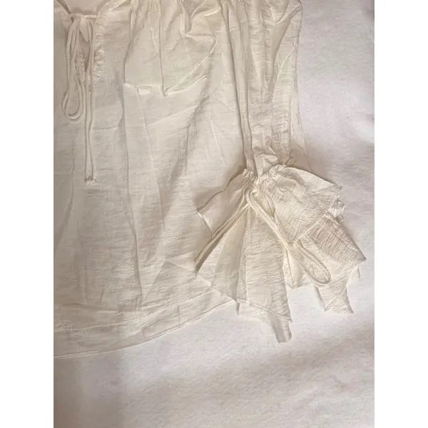 Zara White Boho Ruffle Tie Neck Blouse Bell Sleeve Peasant Top XS Semi Sheer NWT - Image 8