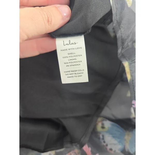 Lulus Dress Womens L Butterfly Print‎ Black Spaghetti Strap Mini NEW - Image 3