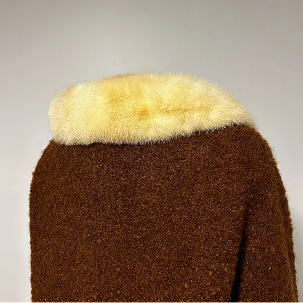 Vintage Lowenstein's Memphis Wool Boucle Mink Fur‎ Collar Coat Brown ILGWU Tag - Image 6