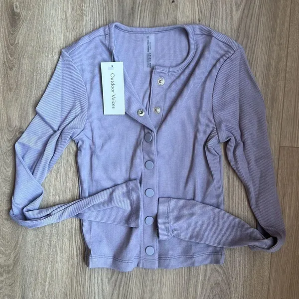 NWT Outdoor Voices Cozy Rib Cropped Cardigan Lavender XS - Image 4