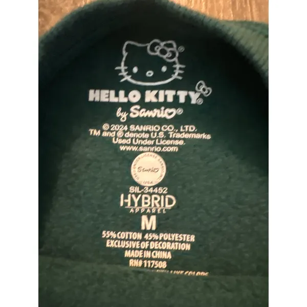 Hello Kitty Be Merry Bright Christmas‎ Tree Snowman Sweatshirt Green Womens M - Image 3