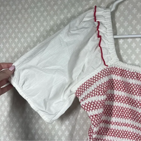 Draper James NWT‎ White Red Camellia Embroidered Peplum Top - Image 3