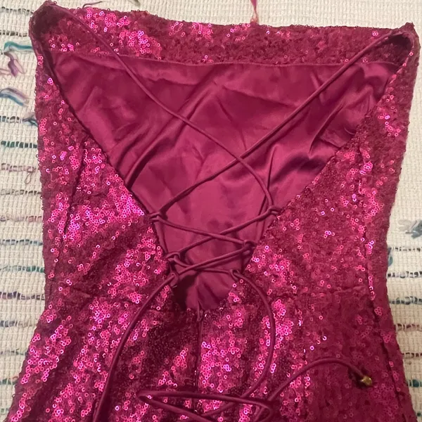 Selfie Leslie Saints & Secrets Miami Nights Cowl Neck Fuchsia Mini Dress Sequins Lace Up Prom - Image 7