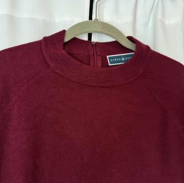 Karen Scott NWOT Dark Red Burgundy Crewneck Long Sleeve Sweater Size Medium - Image 2