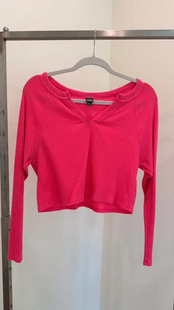 Wild Fable Pink Solid Knit V-Neck Long Sleeve Pullover Sweater Juniors S - Image 3