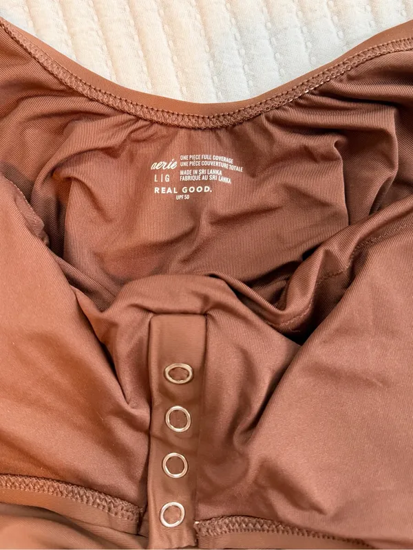 aerie Henley Full Coverage One Piece Swimsuit in Chocolate Brown NWT - Image 7