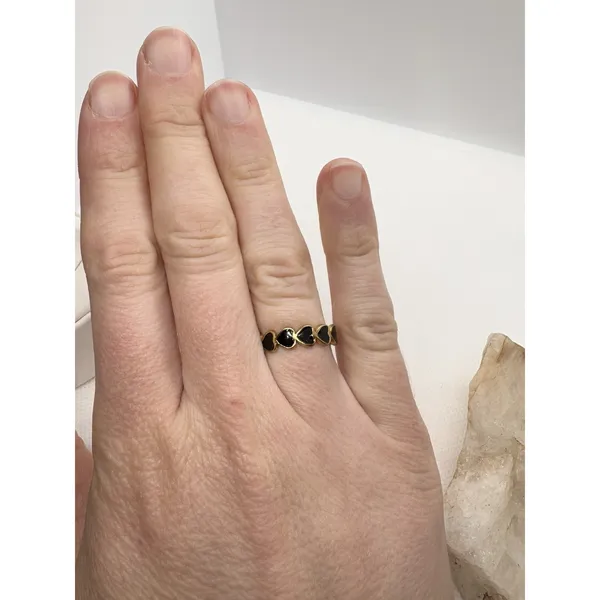 18K Gold‎ Plated Heart Enamel Band Ring Size 7 Open Adjustable Black Hearts Cute - Image 3