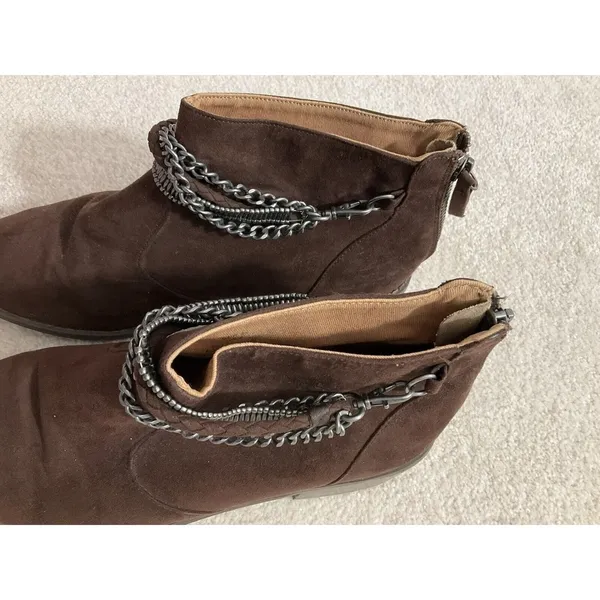 H&M Brown Suede Material w/ Chain Zipper Ankle Boots Womens Size 8 #I3 - Image 7