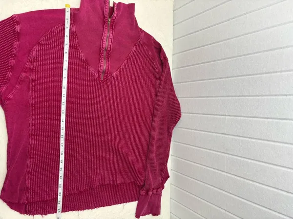 Free People Ashton Wine Half-Zip‎ Waffle Knit Pullover Size XL - Image 12