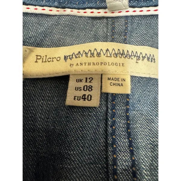 Pilcro by Anthropologie Denim Fit & Flare Dress Pockets Cap Sleeves, Size 8 - Image 4