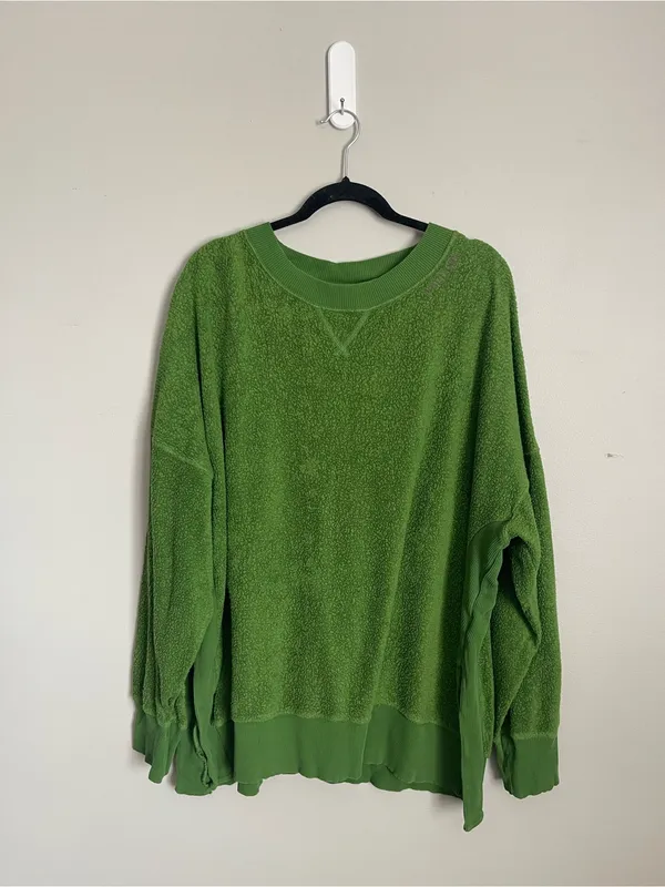 AERIE | Bright Green Terry Sherpa Crewneck Oversized Pullover Sweater Sz XXL - Image 2