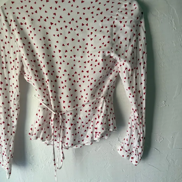 Rails‎ Small Wrap Top Simone Smitten Hearts White Blouse Coquette Style - Image 6