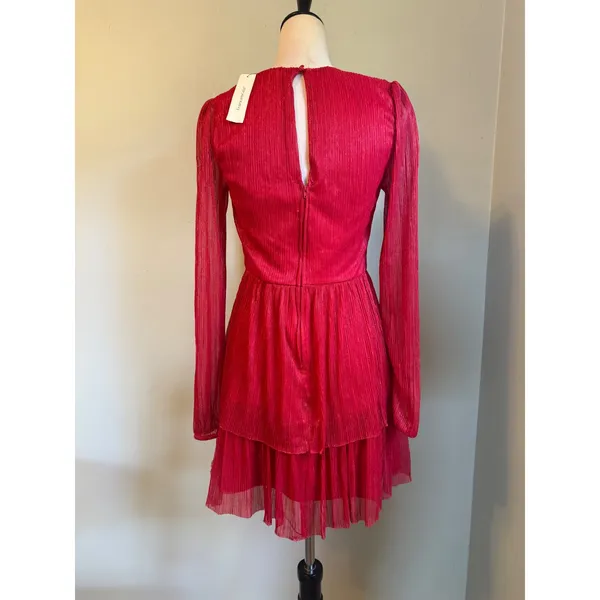 Francescas Red Metallic Tiered Mini Dress Sleeve S NWT y2k party festive dainty - Image 4