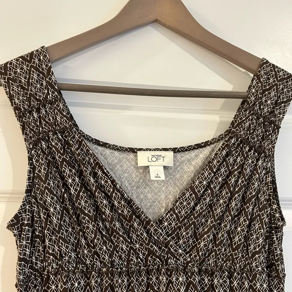 Loft Sun Dress Brown White Geometric Print Size 4 - Image 2