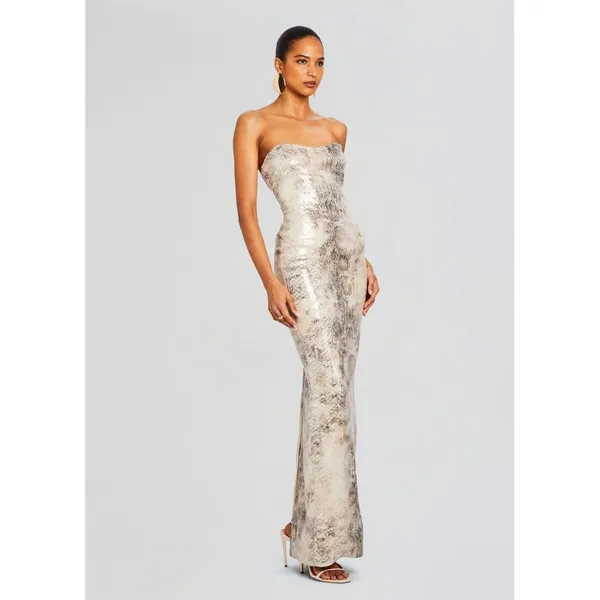 Retrofete Winslow Sequin Dress Strapless Snakeskin Print Column Gown Medium - Image 3