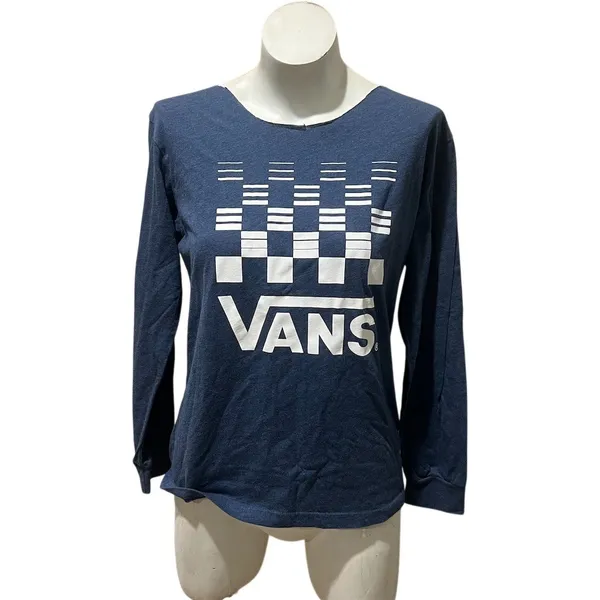 Vans Long Sleeve T-Shirt Unisex Size L Blue Checkerboard Logo Graphic - Image 4