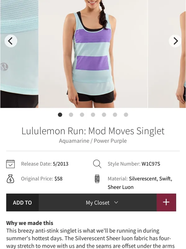Lululemon Run Mod Moves Singlet 8/10 Y2K Aquamarine Power Purple Tank - Image 2