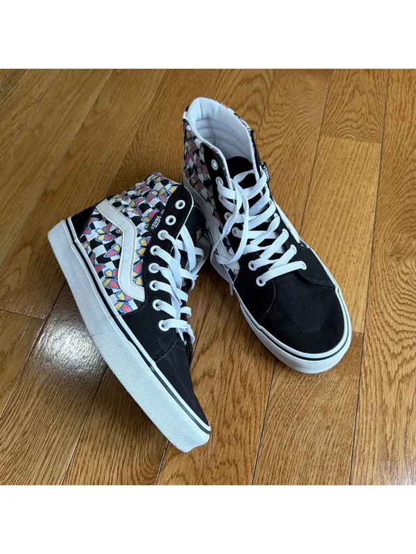 Size 9.5 US Women Vans Filmore High Top Butterfly Sneakers Black Check Sk8 Skate - Image 3