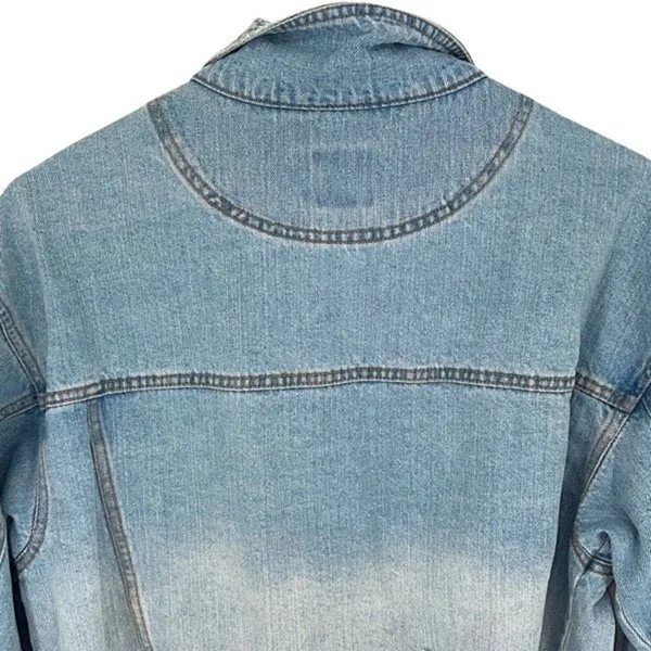 Wild Fable Womens Distressed Long Sleeve Button Denim Jean Jacket‎ Blue Large - Image 4