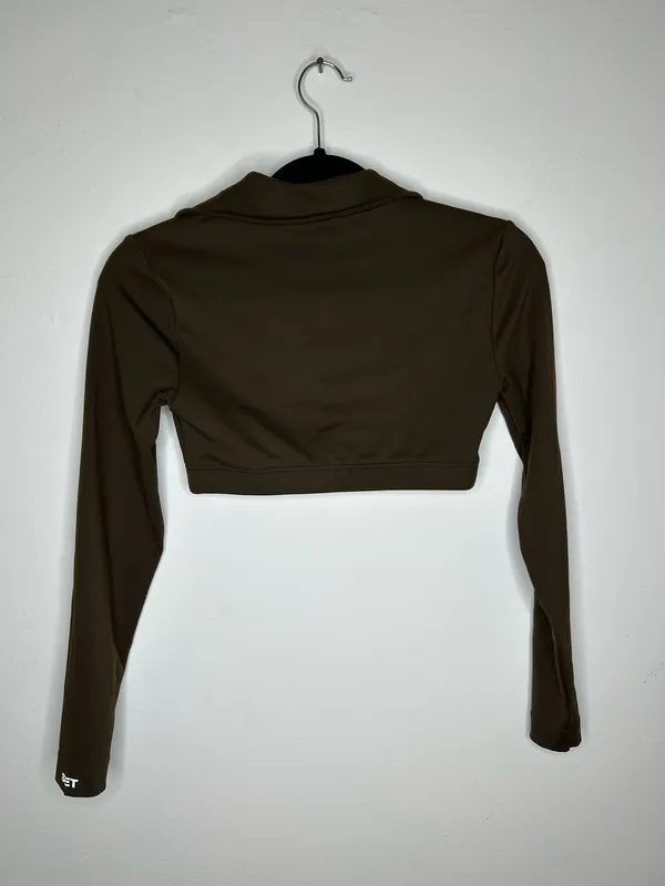 SET ACTIVE long-sleeved, collared brown crop top size small - Image 6