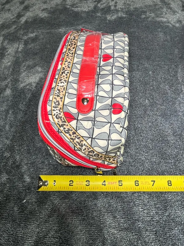 Brighton Wild Love Cosmetic Makeup Bag Travel Organizer Hearts Leopard Print Red Handle - Image 3
