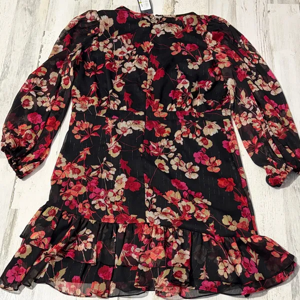 Tommy Hilfiger Black and Reddish Pink Floral Long Sleeve Dress metallic NWT - Image 8