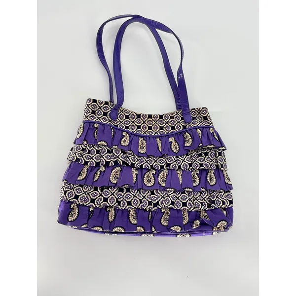 Vera Bradley Purple Paisley Ruffled Handbag Quilted Shoulder Tote‎ Wallet Set - Image 2
