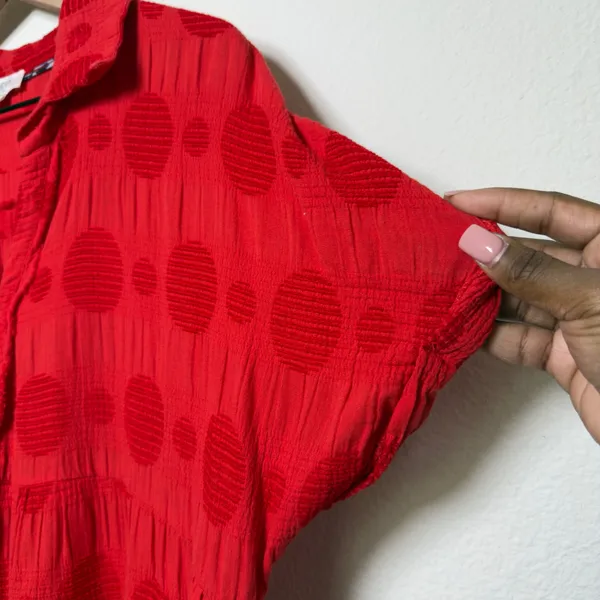 Umgee Womens 100% Cotton Dress Large Red Polka Dot Tiered Short Sleeve Boho‎ - Image 8