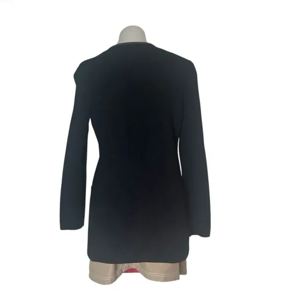 LAUREN RALPH LAUREN Black Cotton Knit Jacket Brown Faux Suede Trim Size Medium - Image 2
