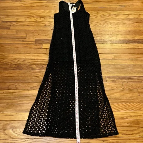NWT American Rag Maxi Dress Womens Black Lace Racerback‎ Sheer Hem Slit Small - Image 9