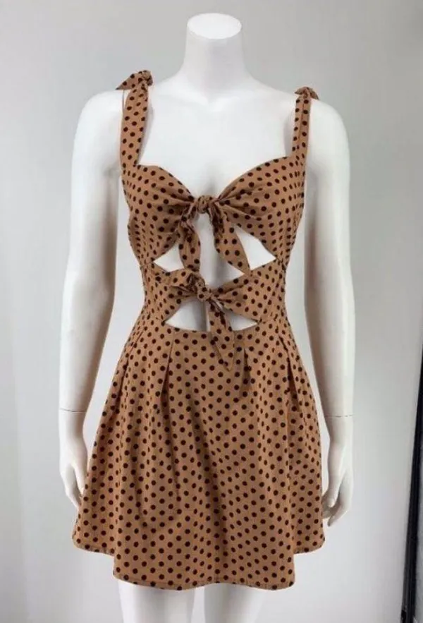 Majorelle Lilly Dress Tan Dress with Polka Dots Size Small - Image 5